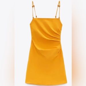 Zara Light Orange Linen Like fabric Mini Dress with bead details